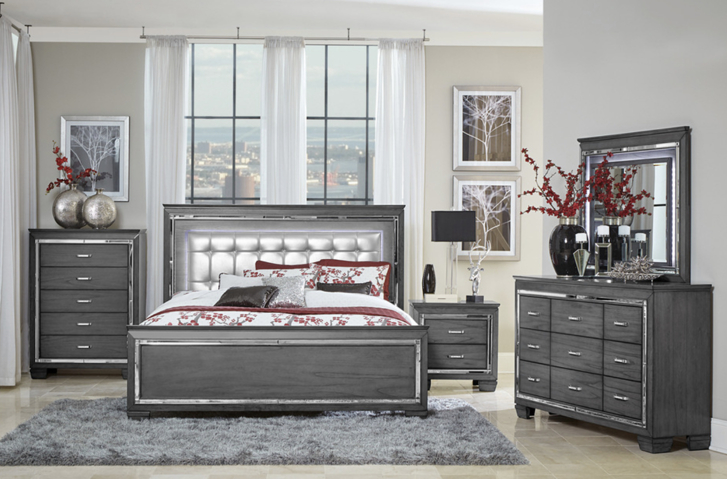 Allura Collection Bedroom Set with LED Lighting - Carmichael Furniture Outlet
