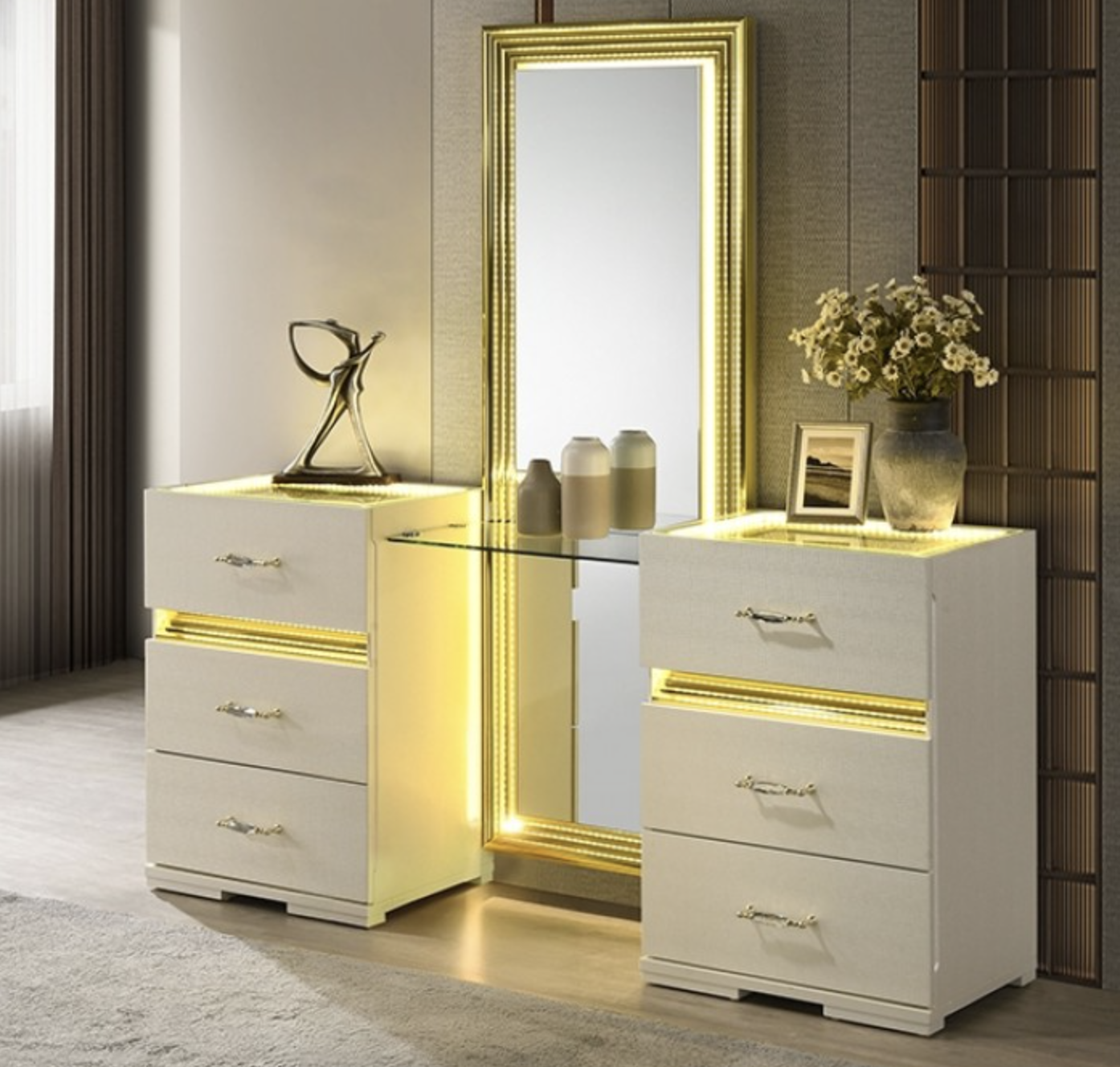 Lucida Collection Bedroom Set with Gold LED Accents - Carmichael Furniture Outlet